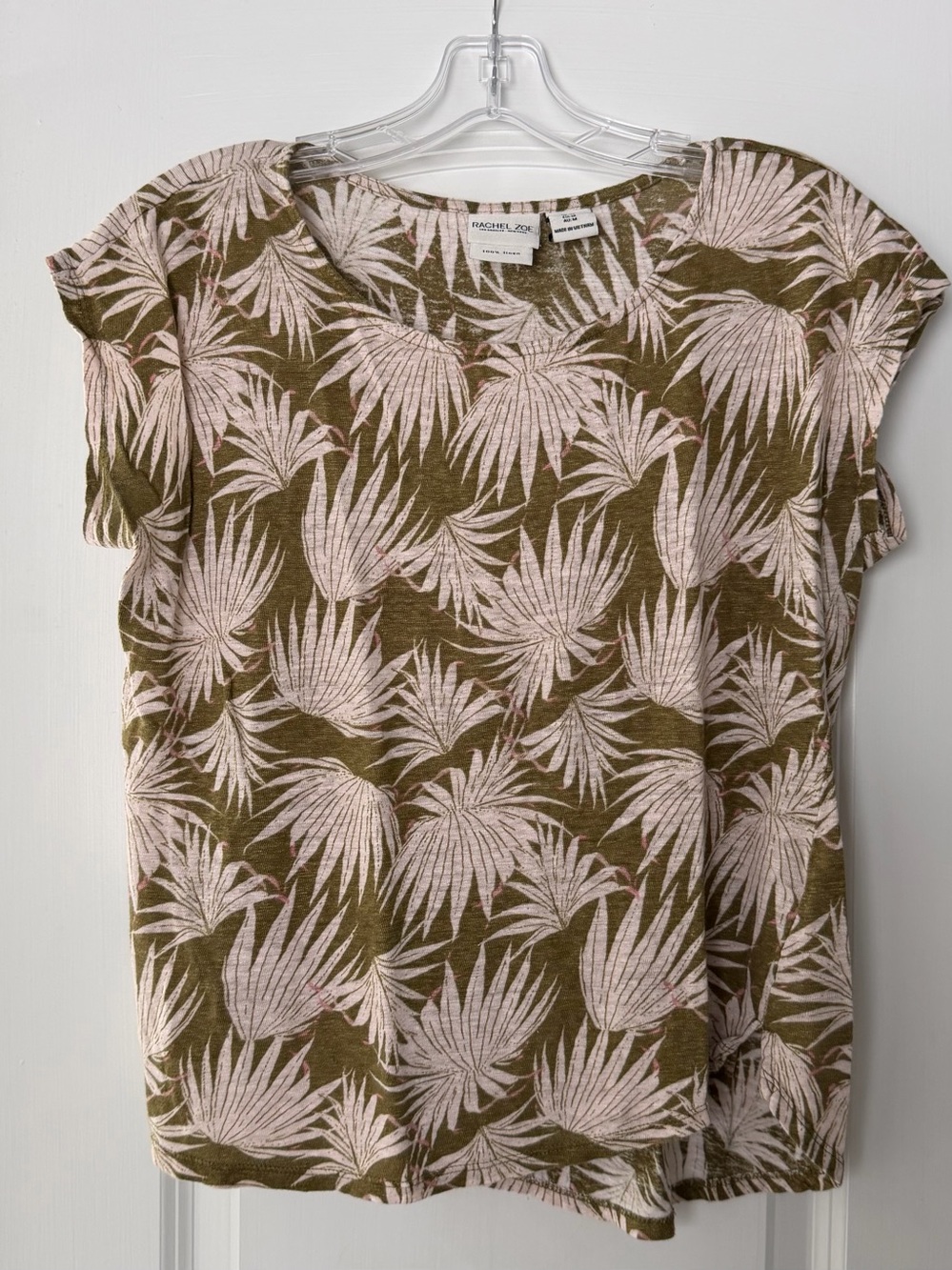 Rachel Zoe Olive Palm-Print Short Sleeve Tee - Pink & Olive